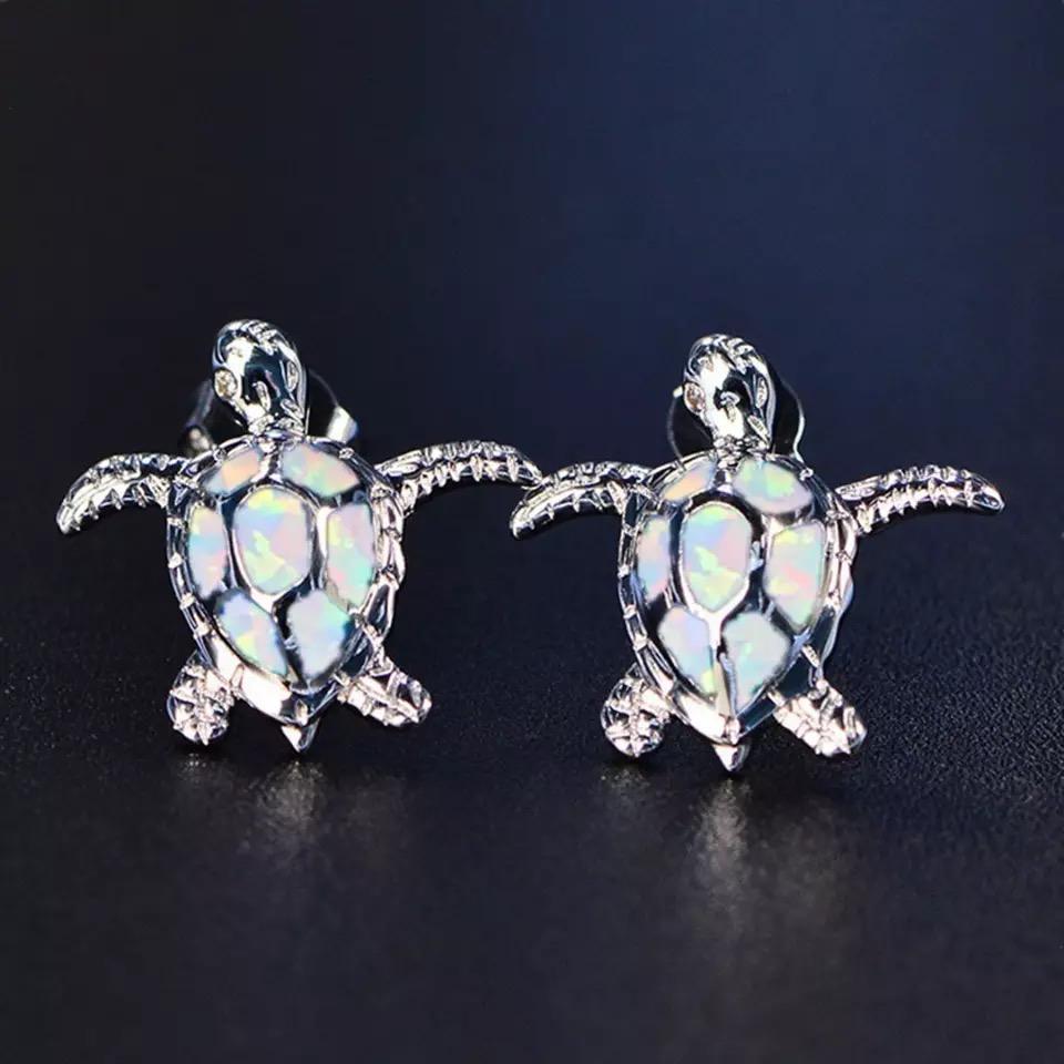 Opal Turtle Earrings White