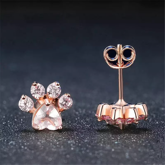 Rose Gold Paw Print Stud Earrings