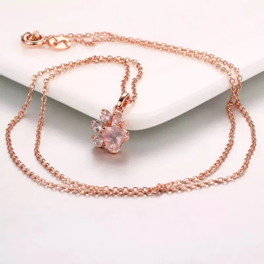 Rose Gold Paw Print Necklace