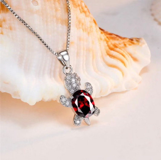 Sterling Silver Zircon Crystal Turtle Necklace