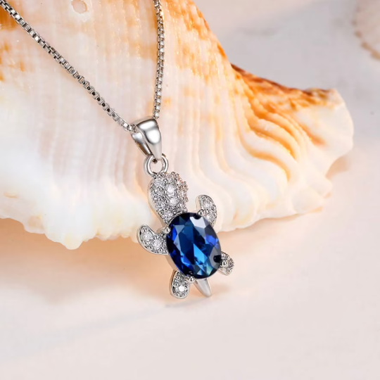 Sterling Silver Zircon Crystal Turtle Necklace