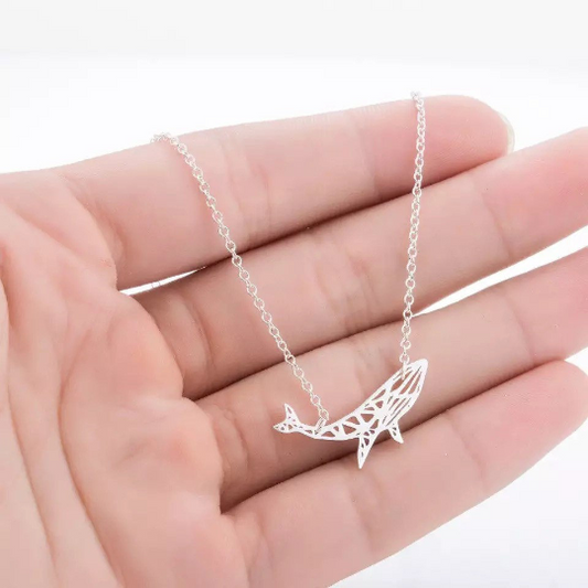 Silver Origami Whale Necklace