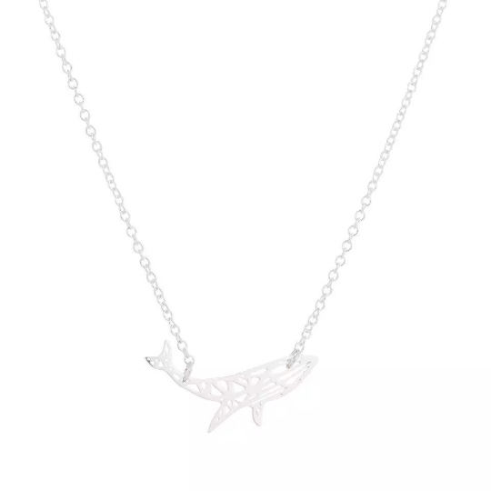Silver Origami Whale Necklace