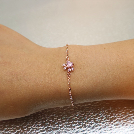 Sterling Silver Rose Gold Paw Print Bracelet Thoughtful Gift Handmade Item New