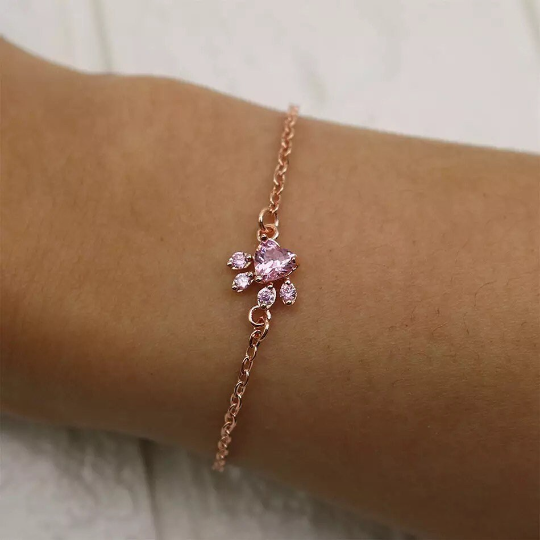 Sterling Silver Rose Gold Paw Print Bracelet Thoughtful Gift Handmade Item New
