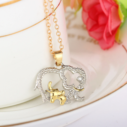 Adorable Elephant & Baby Elephant Necklace
