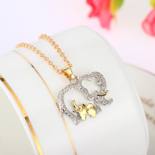 Adorable Elephant & Baby Elephant Necklace