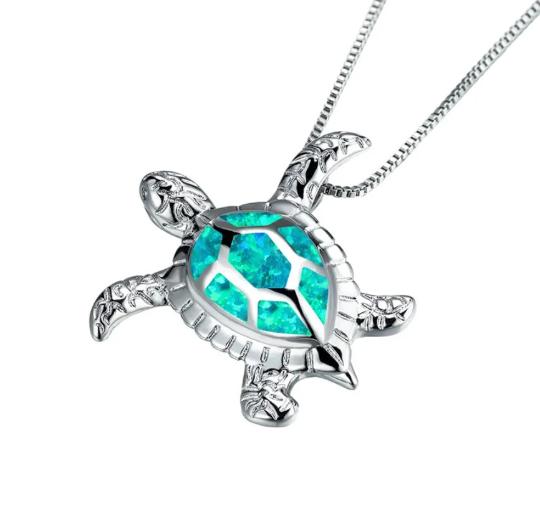 Opal Turtle Necklace 925 Sterling Silver