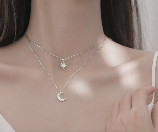 Star And Moon Charm Necklace