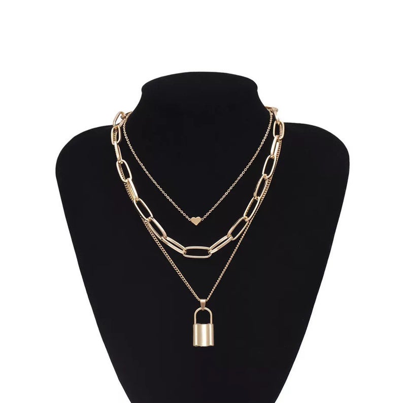 3 Layer Lock Heart Chain Necklace