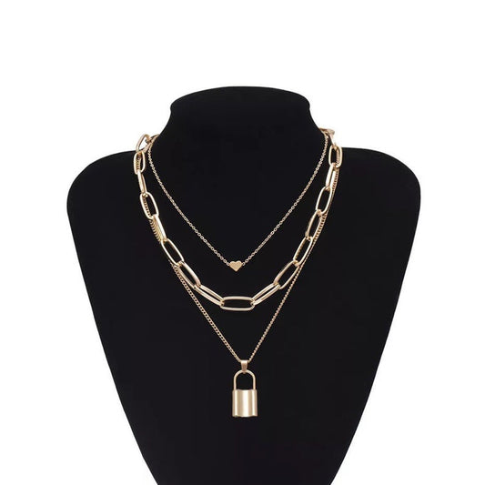 3 Layer Lock Heart Chain Necklace