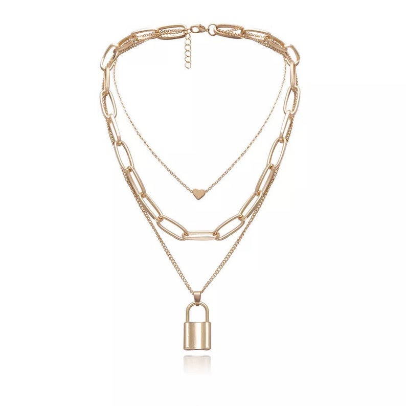 3 Layer Lock Heart Chain Necklace
