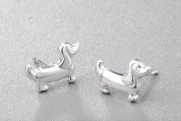 Silver Sausage Dog Earrings