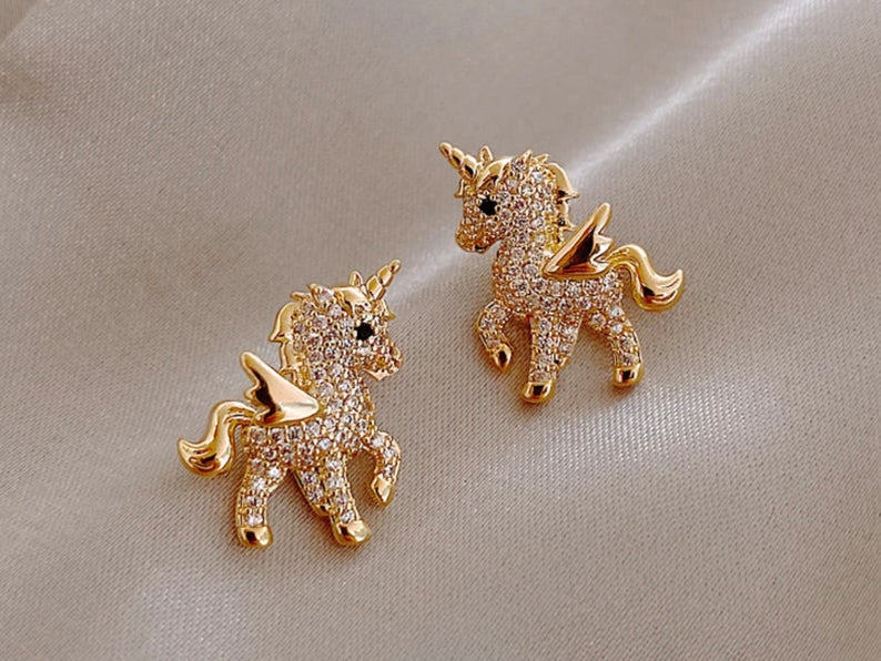 Gold Statement Unicorn Stud Earrings