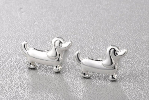 Silver Sausage Dog Earrings