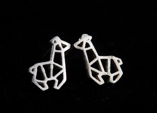 Petite Silver Origami Style Giraffe Earrings