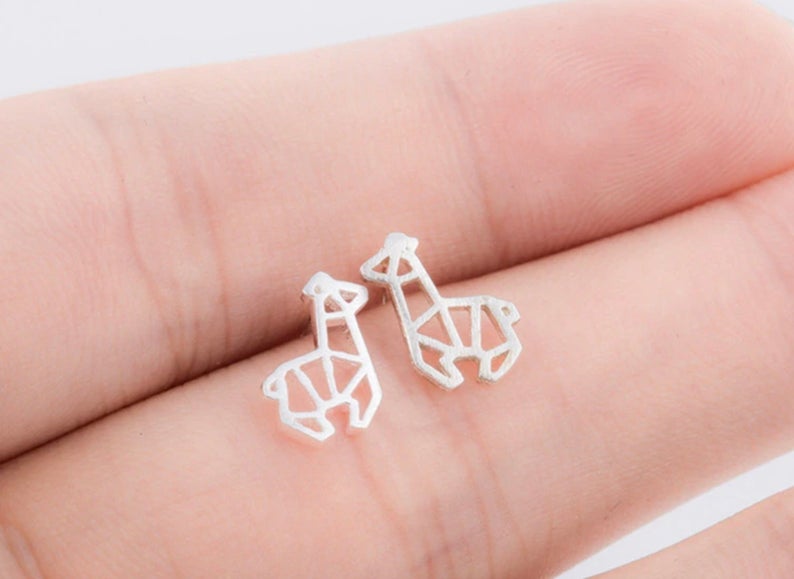Petite Silver Origami Style Giraffe Earrings