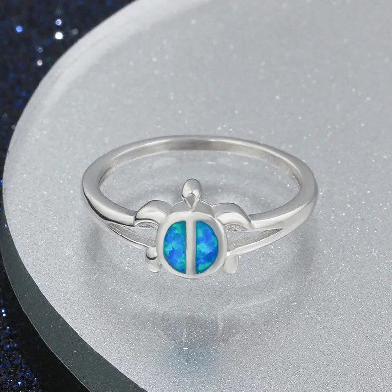 Opal Turtle Blue Ring