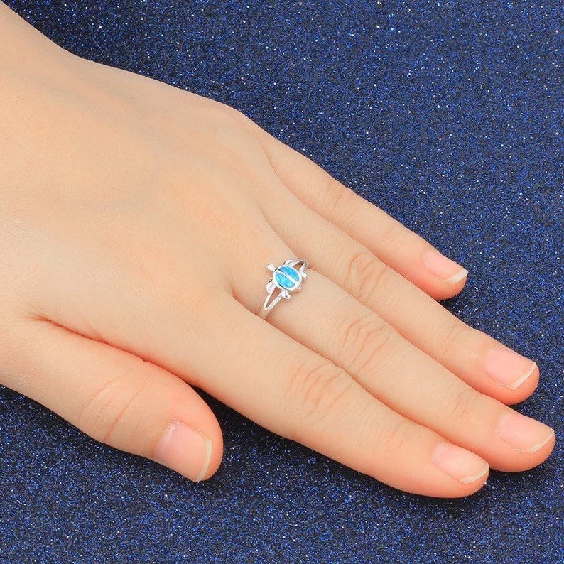 Opal Turtle Blue Ring