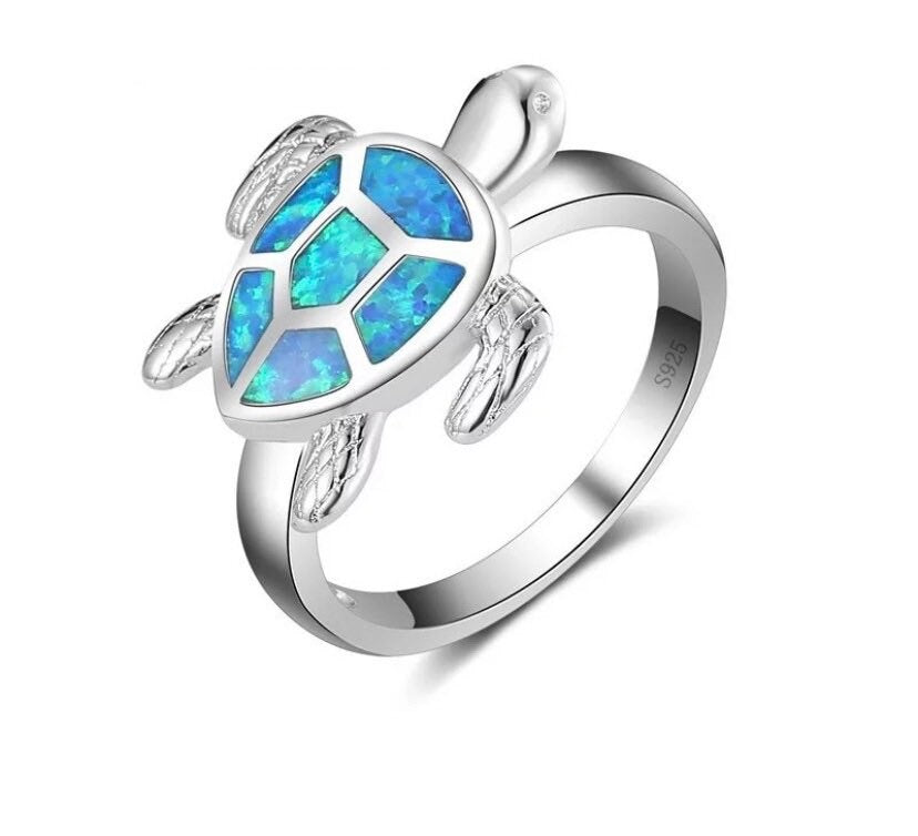 Opal Turtle Ring - Silver