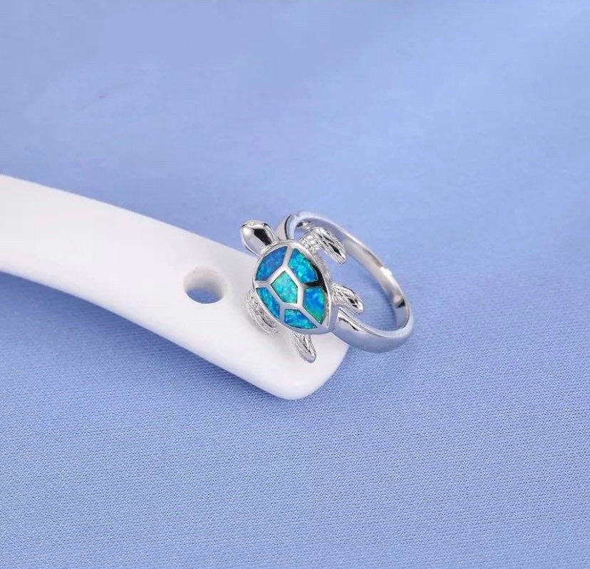 Opal Turtle Ring - Silver