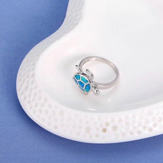 Opal Turtle Ring - Silver