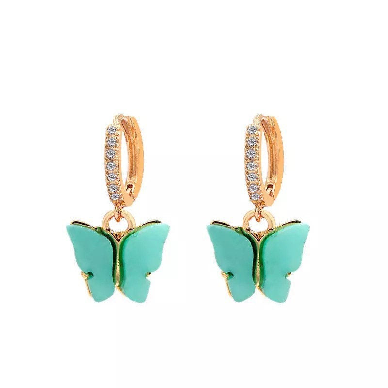 Gold Diamond Butterfly Hoop Earrings