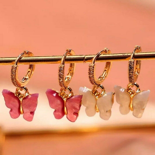 Gold Diamond Butterfly Hoop Earrings