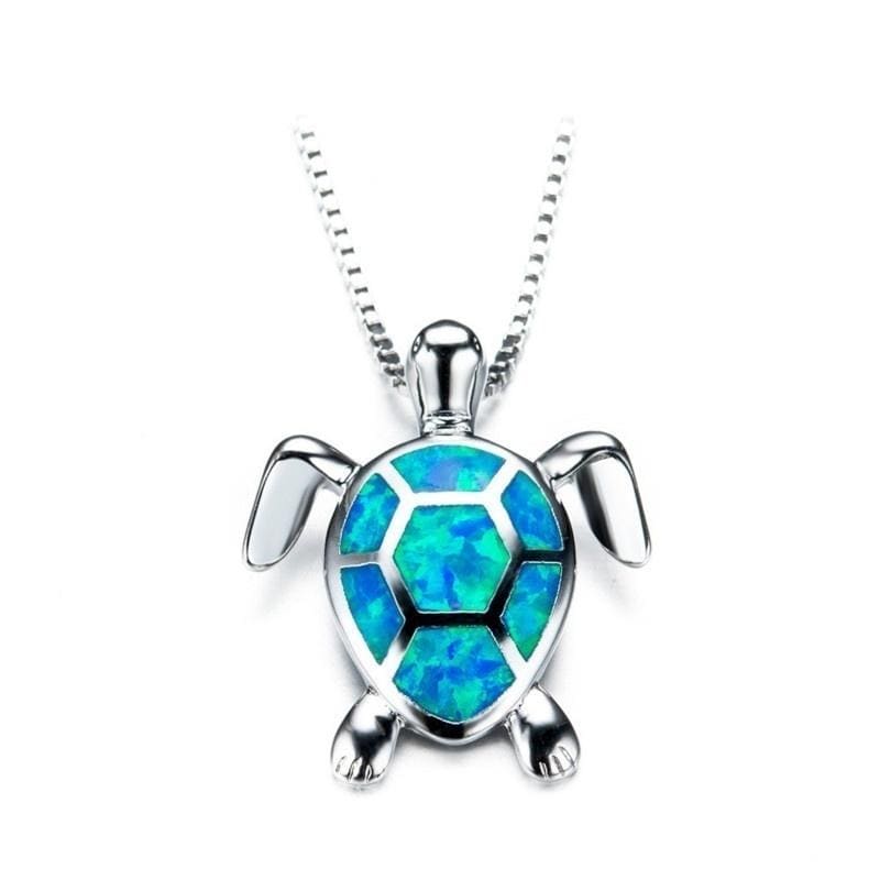 Opal Hope Turtle Necklace - Blue