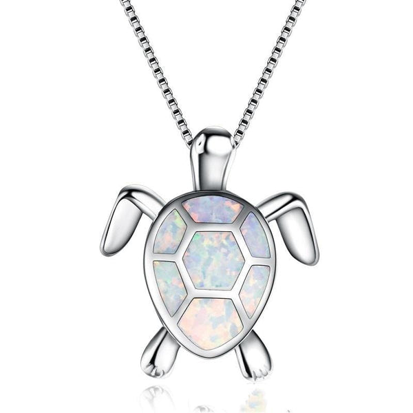 Opal Hope Turtle Necklace - White