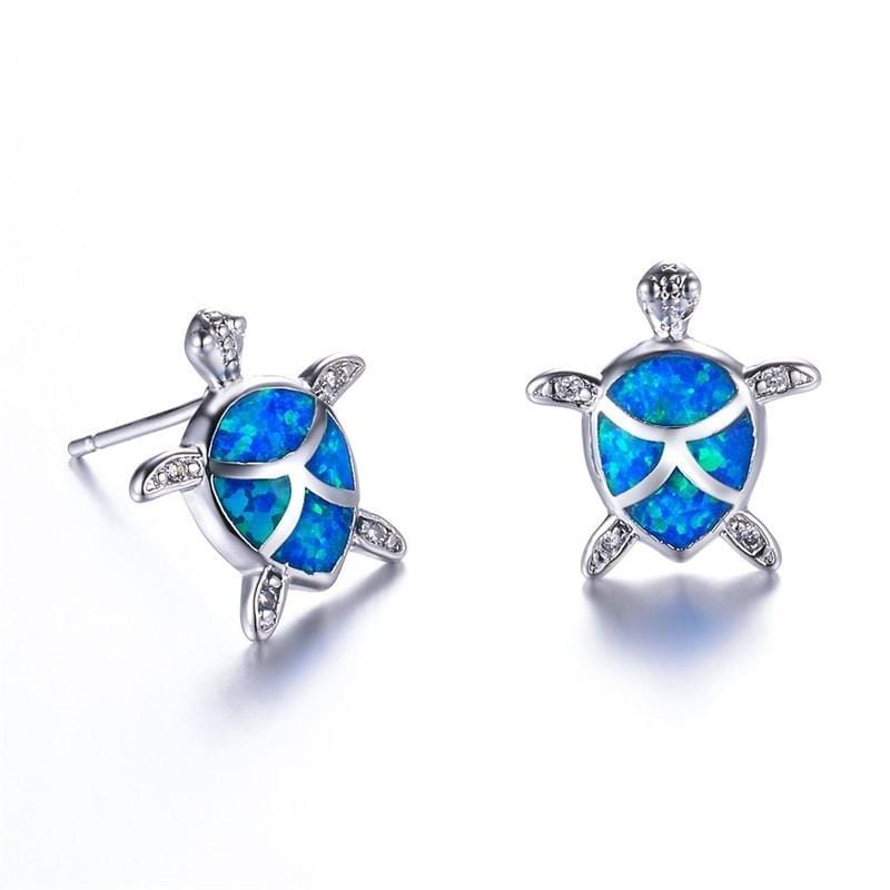 Opal Hope Turtle Earrings - Blue