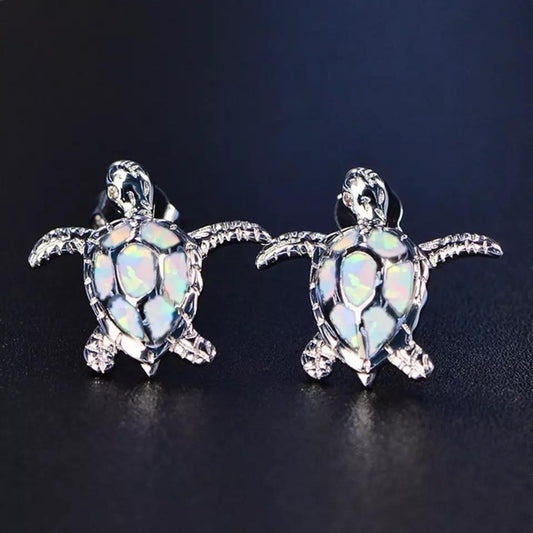 Opal Turtle Earrings White