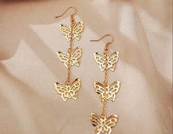 3 Charm Dangle Butterfly Earrings