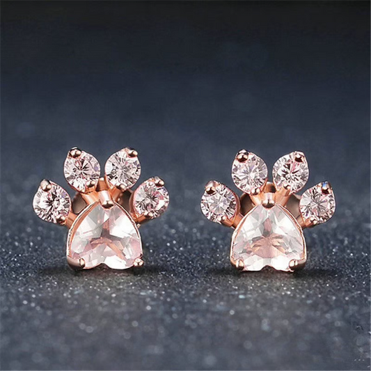 Rose Gold Paw Print Stud Earrings