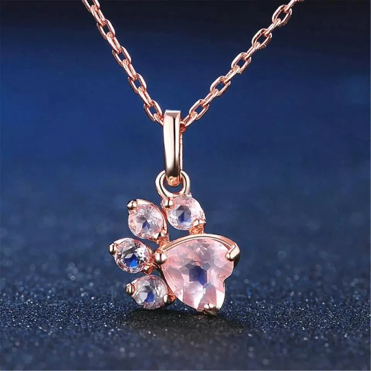 Rose Gold Paw Print Necklace