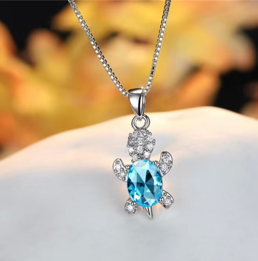 Sterling Silver Zircon Crystal Turtle Necklace