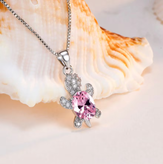 Sterling Silver Zircon Crystal Turtle Necklace