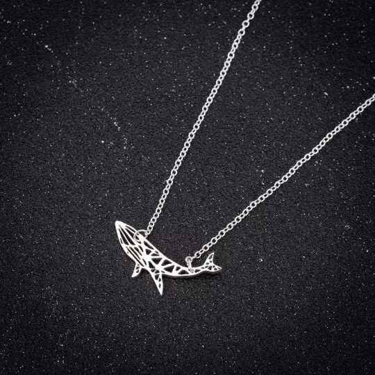 Silver Origami Whale Necklace
