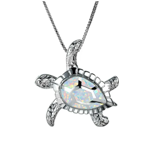 Opal Turtle Necklace 925 Sterling Silver