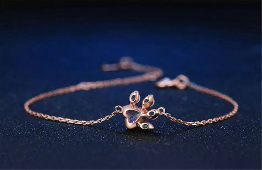 Sterling Silver Rose Gold Paw Print Bracelet Thoughtful Gift Handmade Item New
