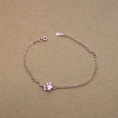 Sterling Silver Rose Gold Paw Print Bracelet Thoughtful Gift Handmade Item New