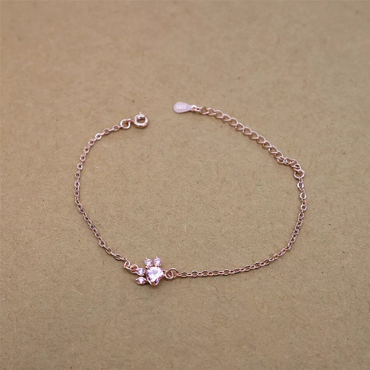 Sterling Silver Rose Gold Paw Print Bracelet Thoughtful Gift Handmade Item New