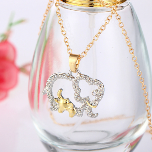 Adorable Elephant & Baby Elephant Necklace
