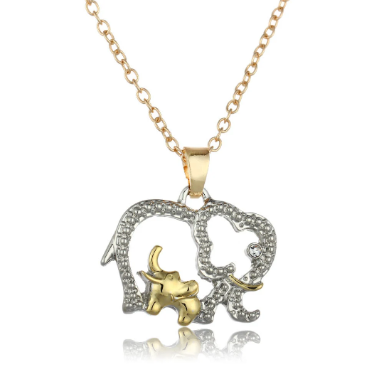 Adorable Elephant & Baby Elephant Necklace