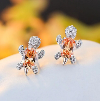 White Gold Luxury Turtle Earrings with Zircon Crystal