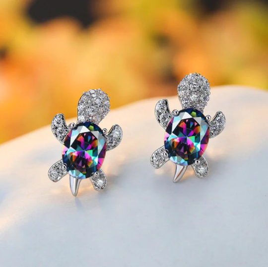 White Gold Luxury Turtle Earrings with Zircon Crystal