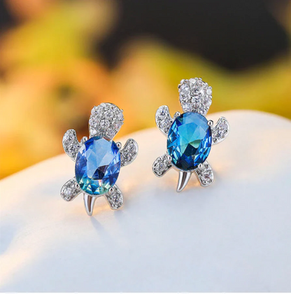White Gold Luxury Turtle Earrings with Zircon Crystal