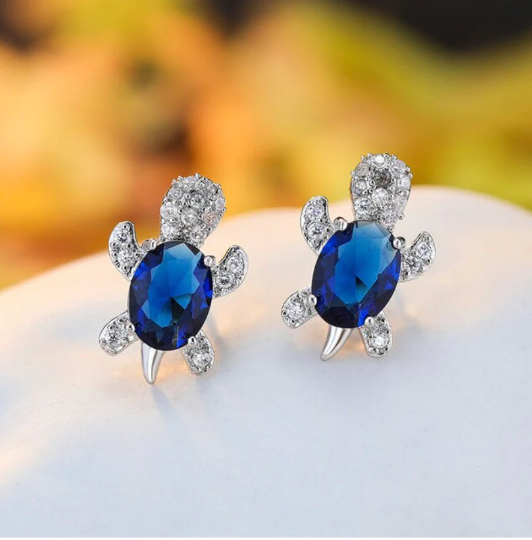 White Gold Luxury Turtle Earrings with Zircon Crystal
