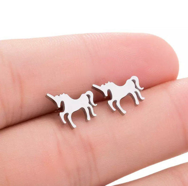 Unicorn Minimalist Stud Earrings In Silver