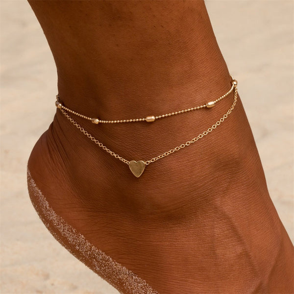 Heart Crochet Two Layer Anklet